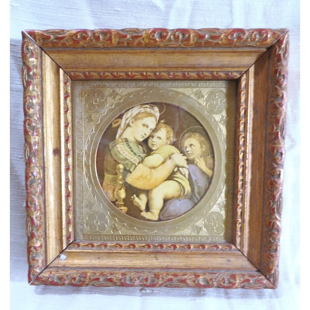 Classic Miniature MADONNA DELLA SEDIA "AFTER" by RAPHAEL 6 x 6" Ornate Gold Matt